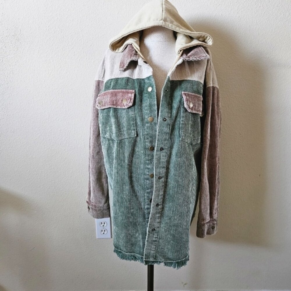 Gilded Intent Colorblock Corduroy Hooded Shacket L